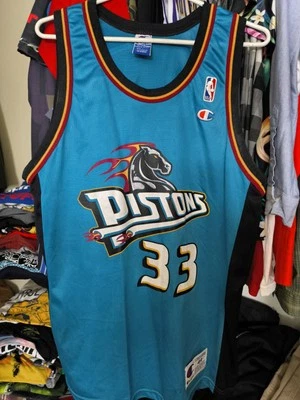 Camiseta de baloncesto vintage de los 90 Champion Grant Hill Pistons malla verde azulado 44 EE. UU. Foto 1 de 4