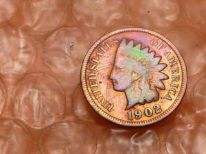 1902 Indian Head Cent Penny Rainbow Toning #2 - Bild 1 von 2