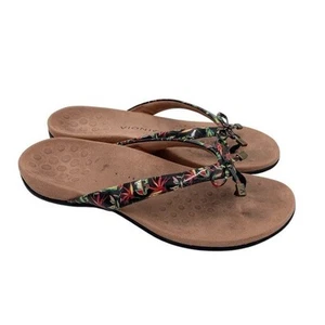 Vionic Women's Bella II Toe Post Sandal Black Tropical Print Size 8.5 Flip Flops - Picture 1 of 7