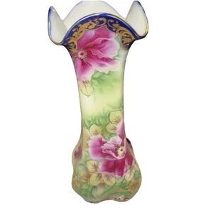 Antike Vase Nippon Porzellan handbemalt floral & vergoldet verziert um 1900 - Bild 1 von 7