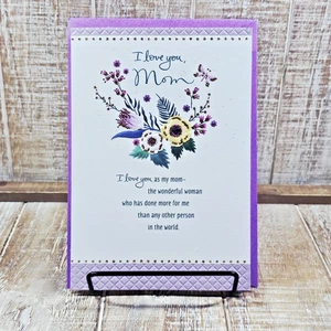 Tarjeta de felicitación de cumpleaños Hallmark 5x7 mamá púrpura floral brillo joyas te amo - Imagen 1 de 9
