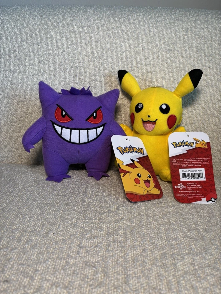 Official Licensed Pokemon Pikachu Gengar 6” Inch Toy Factory Set Plush Stuffed - Image 1 of 1