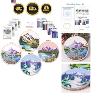 Embroidery Kit Beginner Cross Stitch Floral Plant Pattern with Hoops Threads - Picture 1 of 9