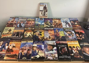 🔥 HUGE LOT VINTAGE CLASSIC ACTION & WESTERNS MOVIE VHS JOHN WAYNE 25 TOTAL - Picture 1 of 5