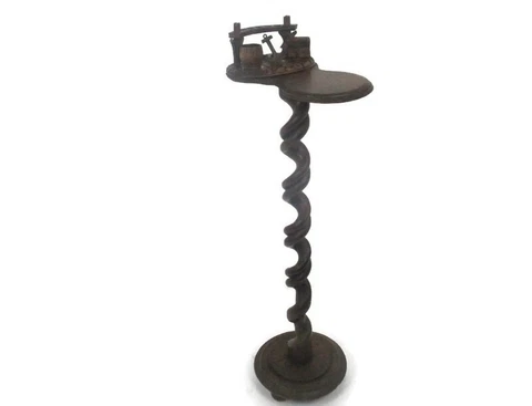 Hand Carved Ornate Wood  Barley Twist Pedestal Smokers Table Anchor Pipe Holder Cover