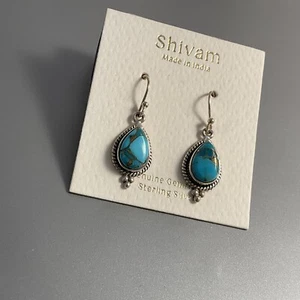 Shivam Made in India .925 Sterling Silber Blau Kupfer Türkis Ohrringe ~ Neu! - Bild 1 von 3