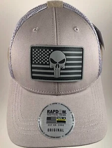 Sombrero táctico camuflado Rapdom parche moral bandera americana castigador correa trasera gris - Imagen 1 de 3