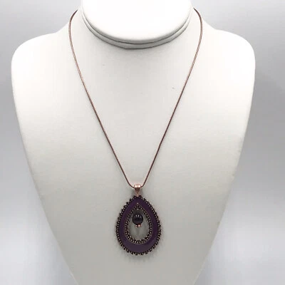 Colar lágrima esmalte olho de tigre estilo pedra roxa cor cobre corrente 16” - Imagem 1 de 4