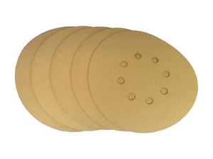 Dischi abrasivi con impugnatura a gancio e passante oro 6" x 8 fori (confezione da 100, grana 120) - Foto 1 di 3