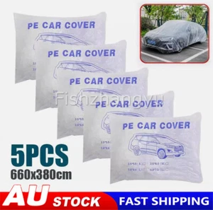 5PCS Universal Clear Plastic PE Car Cover Temporary Rain Dust Snow Garage NEW - Picture 1 of 14