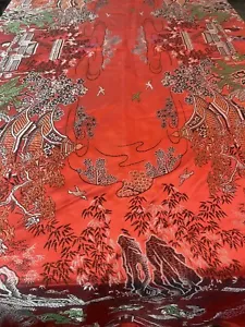Gorgeous Vintage Chinoiserie Silk Satin Wall Hanging Tablecloth 50”x90” - Picture 1 of 14