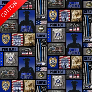 Police Department Cotton Fabric - 44" Wide - Sold by The Yard & Bolt - Picture 1 of 1