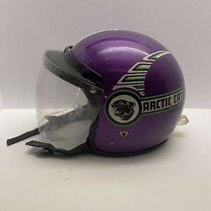 Vintage Arctic Cat Snowmobile Racing Safety Helmet Purple Sparkle Flake Glitter