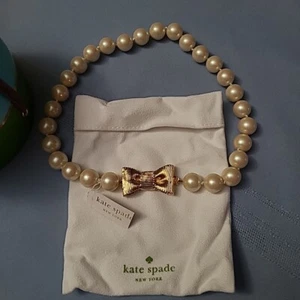 Kate Spade New York komplett umwickelte Perlenkette Gold 18" Band Schleife BRAUT * - Bild 1 von 7