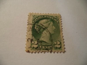 (1C87) VICTORIAN CANADIAN 2 CENTS GREEN STAMP IN FAIR CONDITION - Imagen 1 de 1