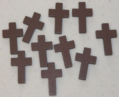 10 CHARMS, Wooden Cross Pendants, Christian Jewelry Making Beading Craft Project - Image 1 of 2