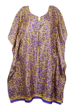 Boho Women's Blue Floral Mid Calf Kaftan Housedress Maternity Cover Up Dress 3XL