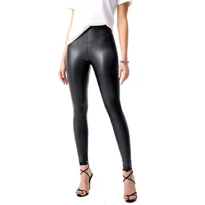Womens Sexy Black Faux Leather Leggings sz M - Picture 1 of 13