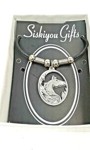 Earth Spirit Necklace Beautiful Horse Head in Oval Siskiyou Bead Drop Charm - Picture 1 of 3