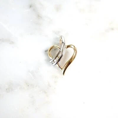 Vintage Diamond Heart Pendant in 10K Yellow & White Gold - Elegant Heart-Shaped - Image 1 of 4