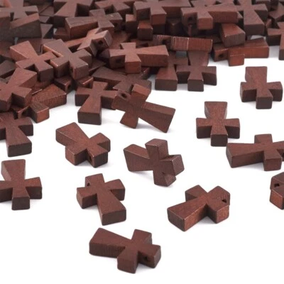 100x Saddle Brown Wooden Religion Cross Charms Pendants Jewelry Making 20x14x5mm - Image 1 of 4