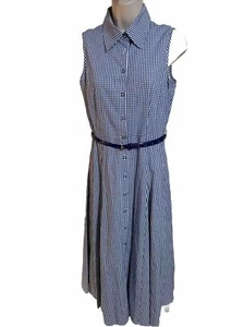 NEW $138 Talbots Petites Shirt Dress Blue White Gingham all Cotton Collar Midi 4 - Picture 1 of 14