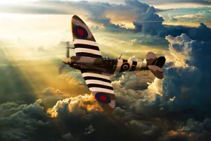 Spitfire, BBMF, Spitfire Día D rayas lona impresiones varios tamaños envío gratuito - Imagen 1 de 1