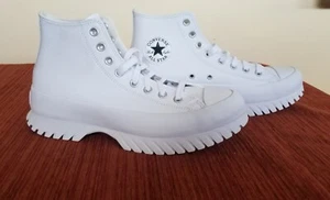 Converse All-Star White Leather Hi Tops w/ Hiker Treads, mens 9 or womens 11 - Picture 1 of 6