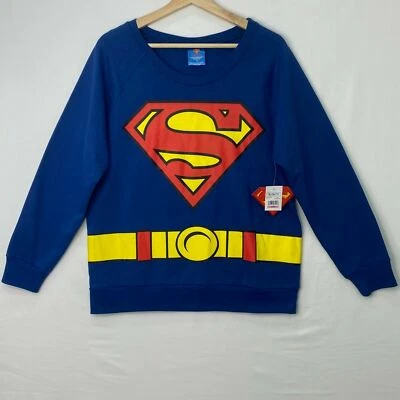 Superman Juniors Size XL Shield Sweatshirt Long Sleeves Pullover Crewneck Blue - Image 1 of 4