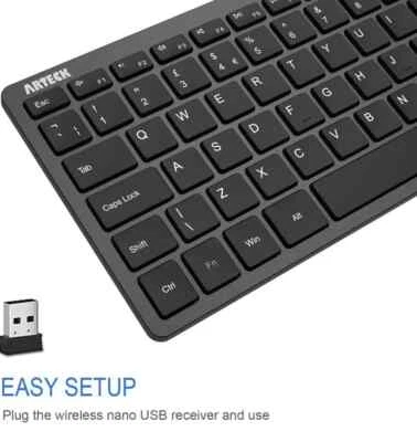 Wireless Keyboard Ultra Slim Black Compact USB Lightweight Ergonomic - Image 1 of 4