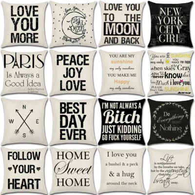 18" Proverbs Letter Cotton Linen Cushion Cover Pillow Case Sofa Home Decor - Image 1 of 4