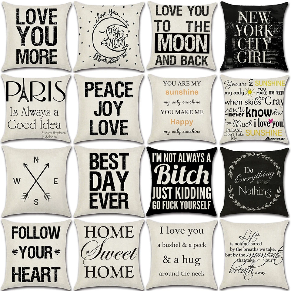 18" Proverbs Letter Cotton Linen Cushion Cover Pillow Case Sofa Home Decor - Image 1 of 1