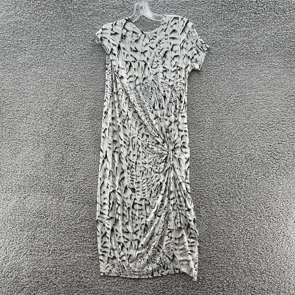 Vestido Helmut Lang Pequeño Blanco Estampado Serpiente Strata Tejido Acanalado Cóctel Midi Foto 1 de 4