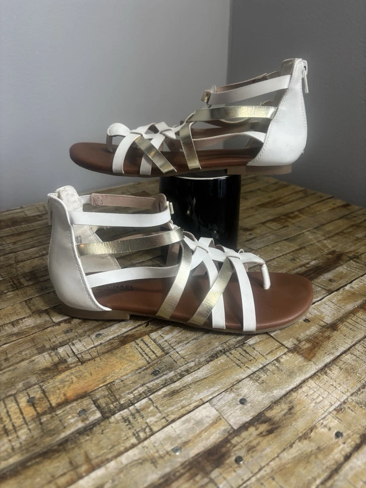 Sandalias Michael Kors MK Attara Gladiador Oro Blanco Niña Juvenil Talla 3 Nuevas sin Caja Foto 1 de 4