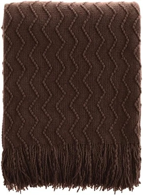 Manta Naranja Quemada para Sofá, Manta Decorativa Otoño con Borlas Foto 1 de 4