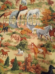Vintage Fabric Scrap Horse Print Western Scrap Fabric - Picture 1 of 1