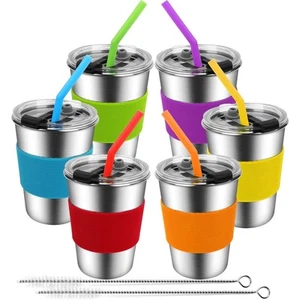Kids Cups with Straws Spill Proof, Stainless Steel Sippy Cups with Lids, 12oz... - Picture 1 of 7