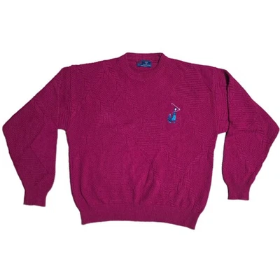 Vintage Isle of Cotton Men's Golfing Embroidered Maroon Knit Sweater Size Large - Image 1 of 4