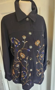 DRAPERS & DAMONS Med WOMEN'S EMBROIDERED Blazer Jacket Blouse Top Art Classic - Picture 1 of 11