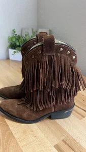 Shyanne Double Fringe Suede Western Cowboy Boots Brown Youth 12D Rodeo Festival - Picture 1 of 10