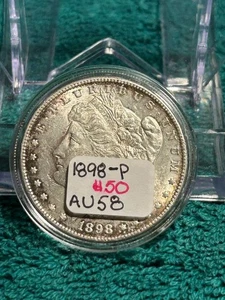 Dólar de plata Morgan 1898-P, 58 casi sin circular (AU), tono claro, 90 % $1 - Imagen 1 de 3