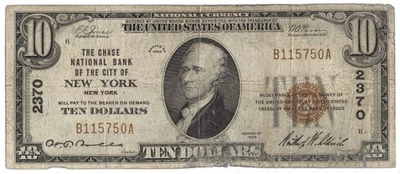 1929 $10.00 The Chase National Bank of the City of New York, NY + No Reserve! - Image 1 of 2