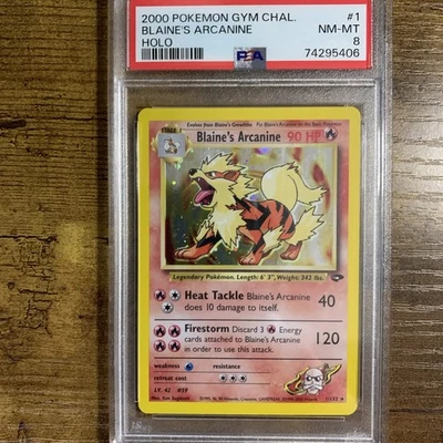 Pokemon 2000 Blaines Arcanine 1/132 Holo Rare Gym Challenge PSA 8 - Image 1 of 2
