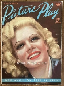 JEAN HARLOW ON THE COVER OF PICTURE PLAY MAGAZINE ONE MONTH BEFORE HER DEATH - Picture 1 of 1