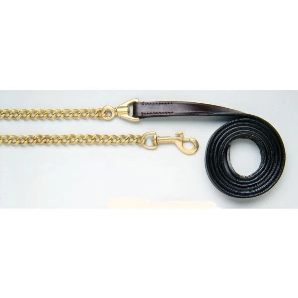 Royal King Dark Oil Leather Lead Shank W/20" Brass Chain Horse Tack 18-090