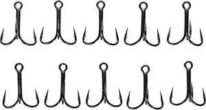 10 Stück - Mustad Pete Maina Drillingshaken 2x stark 2x lang schwarz für Moschusköder - Bild 1 von 4