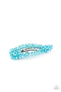 PAPARAZZI Just FOLLOW The Glitter - Blue Hair Clip Rhinestone Bead Clear Aqua - Picture 1 of 1