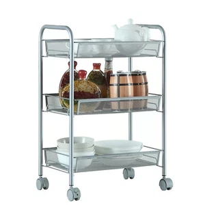 New Wide 3 Tier Metal Rolling Utility Cart Mobile Storage Organizer Trolley Cart - Picture 1 of 8