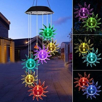 Campanas de viento solares girasol luces que cambian de color exterior colgante patio jardín Foto 1 de 4