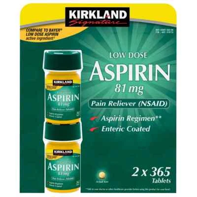 Kirkland Signature Low Dose Aspirin 81mg 730 Tablets 365 Ct 2-Pack (EXP-01/2027) - Image 1 of 3